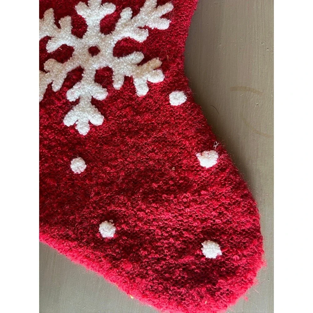 Christmas Stocking Red White Snowflake Soft Chenille Feel Cozy Hygge Traditional